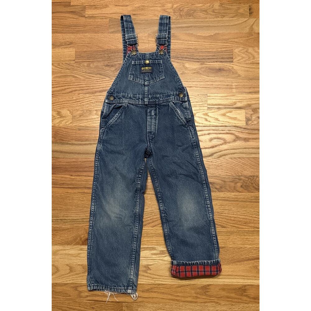 Vintage 80s OshKosh B'Gosh Vestbak Plaid Flannel Lined Overalls Blue Size 5